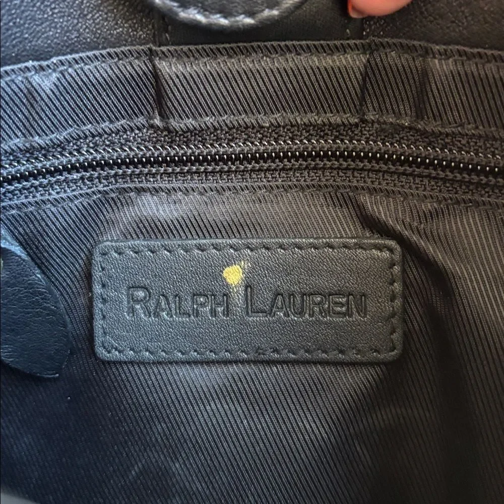 RALPH LAUREN Vintage Leather Black Bucket Shoulder Bag Black w/ Gold Accents NWT - Picture 9 of 12